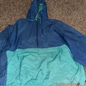 Vintage 90s Honors Anorak Windbreaker Jacket Teal Blue Nylon Hooded Large